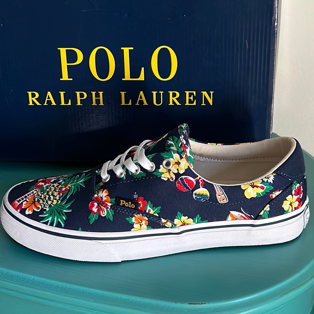 Polo Ralph Lauren Recycled Canvas Thorton Navy Polo Bear Tropical Print Sneskers